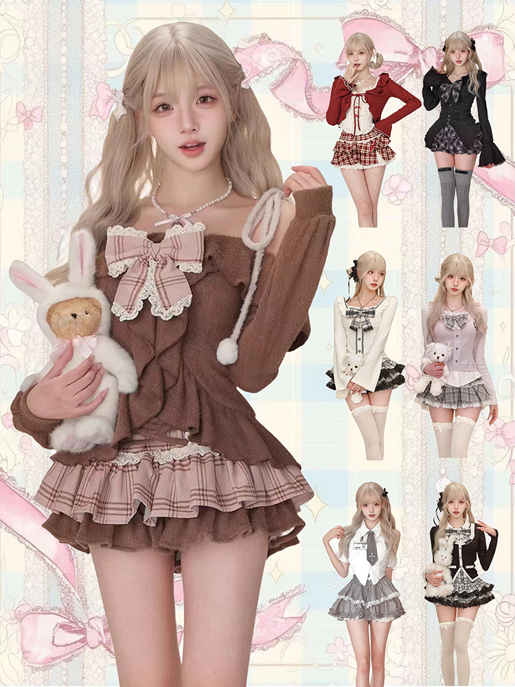 Women'S Fashion Knitwear - Set 2 Potong Gaya Preppy Vintage