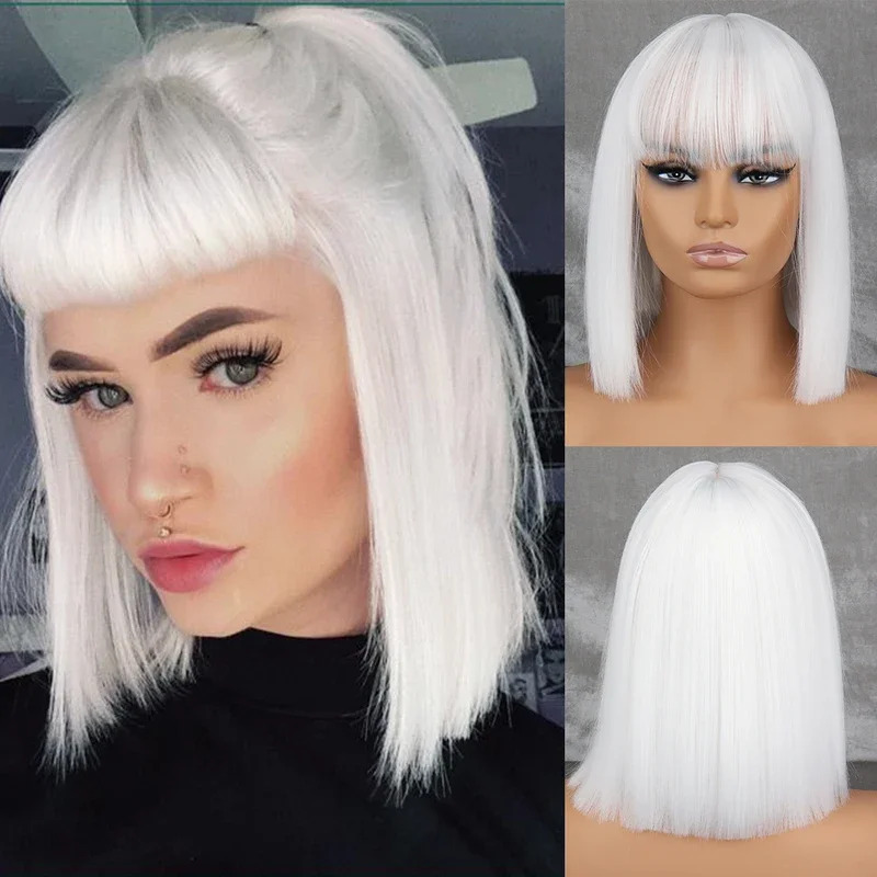 Knitted Vest Women - WERD Wig Sintetis Pendek Putih Abu-abu
