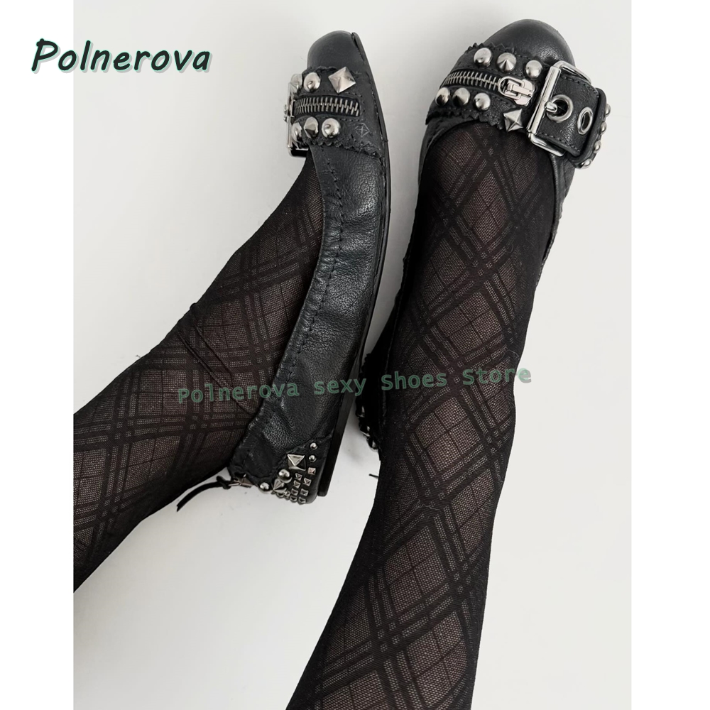 Women'S Fashion Shoes - Sepatu Mary Jane dengan Gesper Rivet,