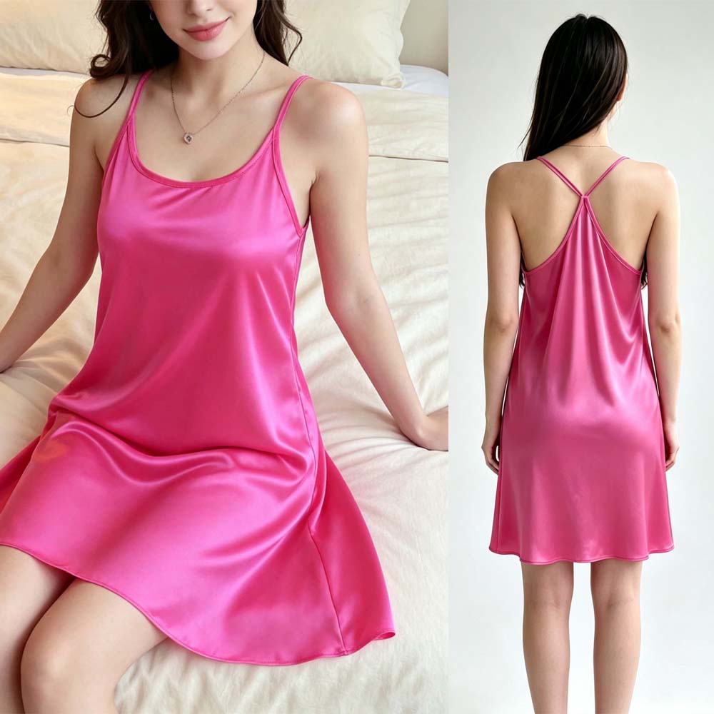 Spaghetti Strap Dress - Gaun Rumah Wanita Seksi Warna Pink,