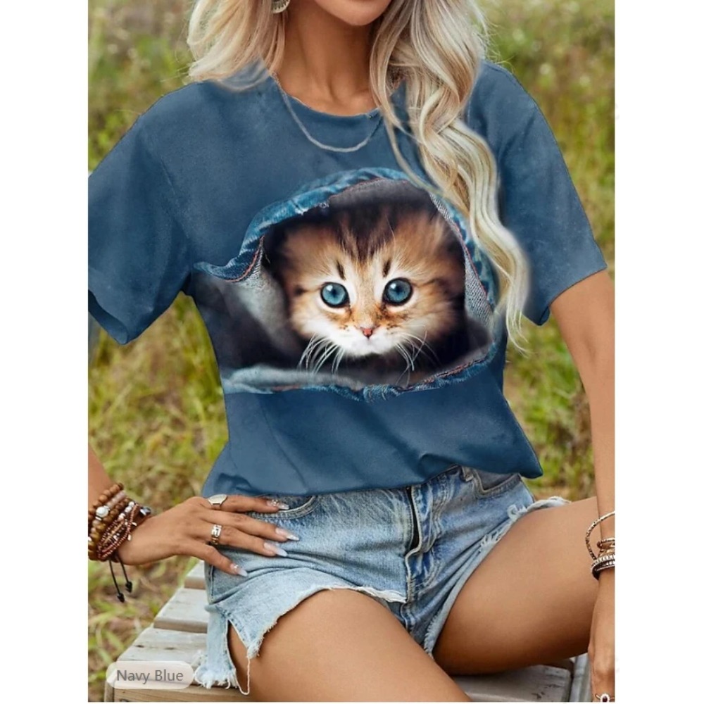 Kaos Grafis 3D Gambar Kucing L - Women'S Fashion Graphic Tees ulasan dan harga