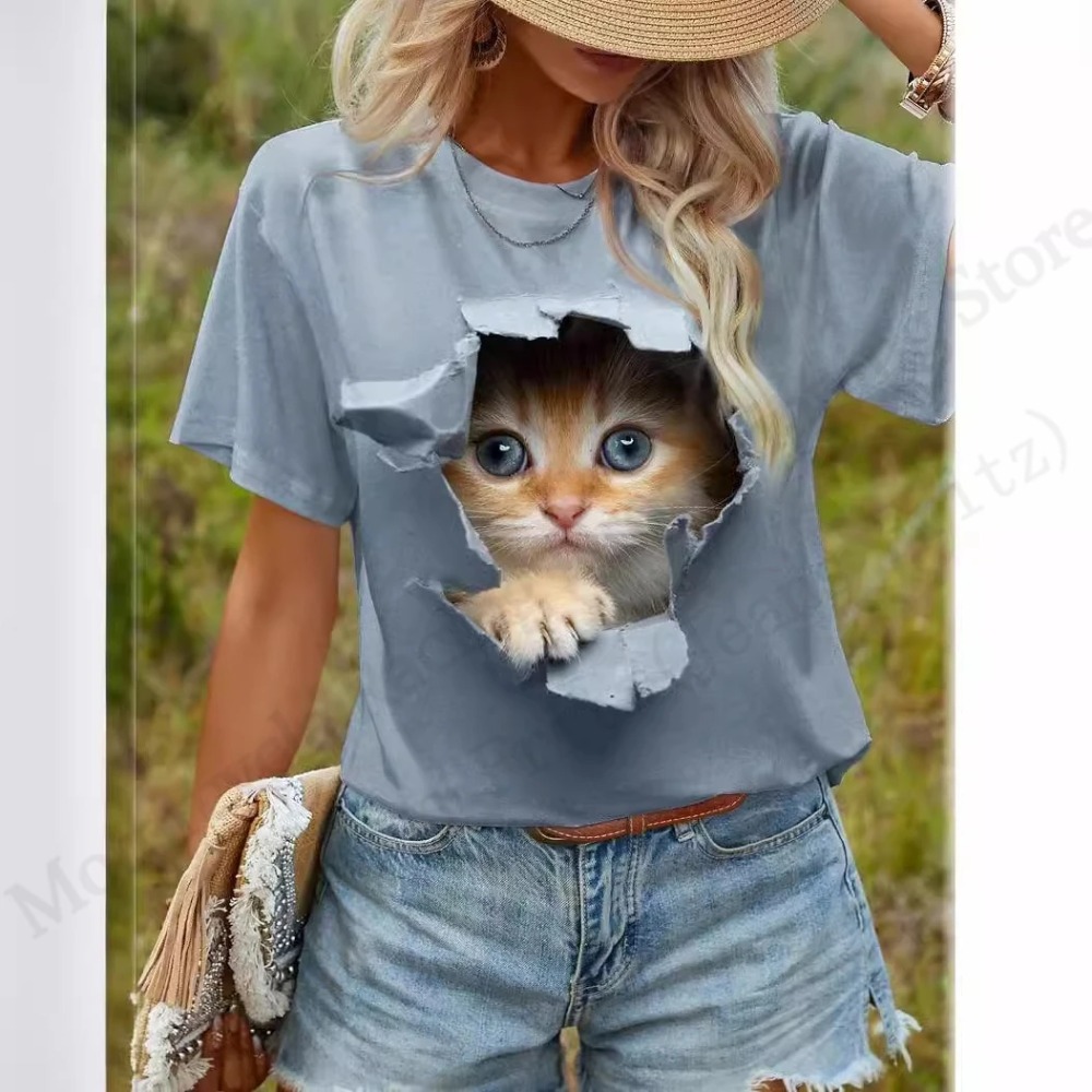 Kaos Grafis 3D Gambar Kucing L - Women'S Fashion Graphic Tees ulasan dan harga