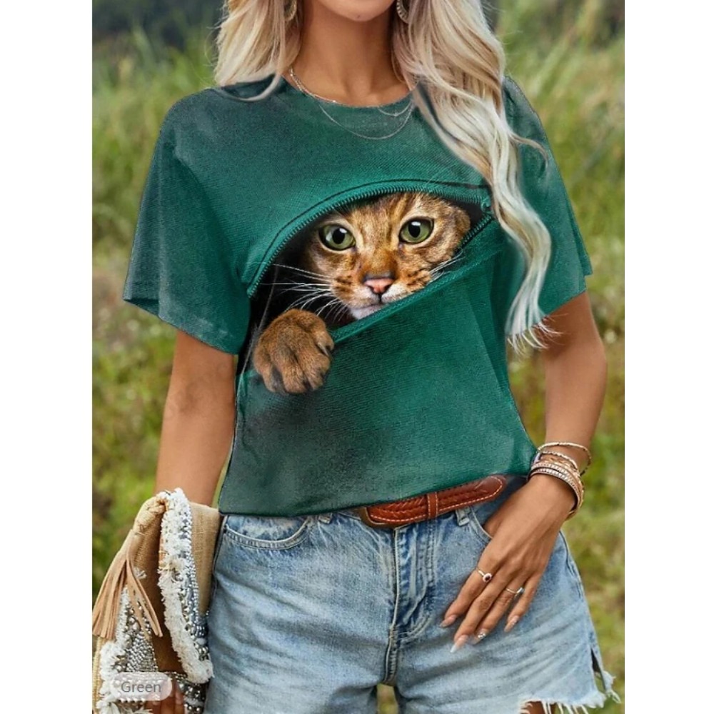 Kaos Grafis 3D Gambar Kucing L - Women'S Fashion Graphic Tees ulasan dan harga