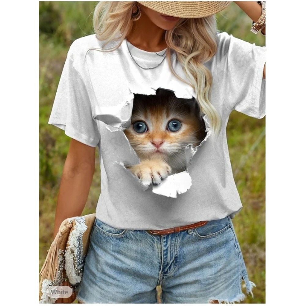Kaos Grafis 3D Gambar Kucing L - Women'S Fashion Graphic Tees ulasan dan harga