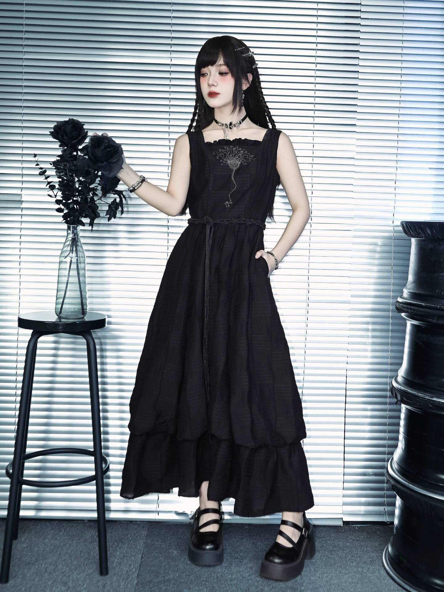 Gaun Bud Lapisan Ganda Hitam B - Knitted Vest Women ulasan dan harga