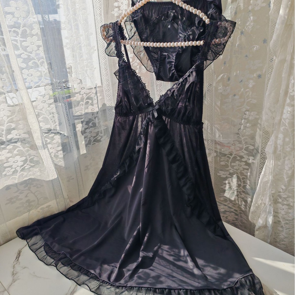 Setelan Baju Tidur Wanita Blac - Spaghetti Strap Dress ulasan dan harga