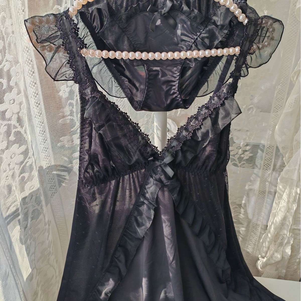Setelan Baju Tidur Wanita Blac - Spaghetti Strap Dress ulasan dan harga